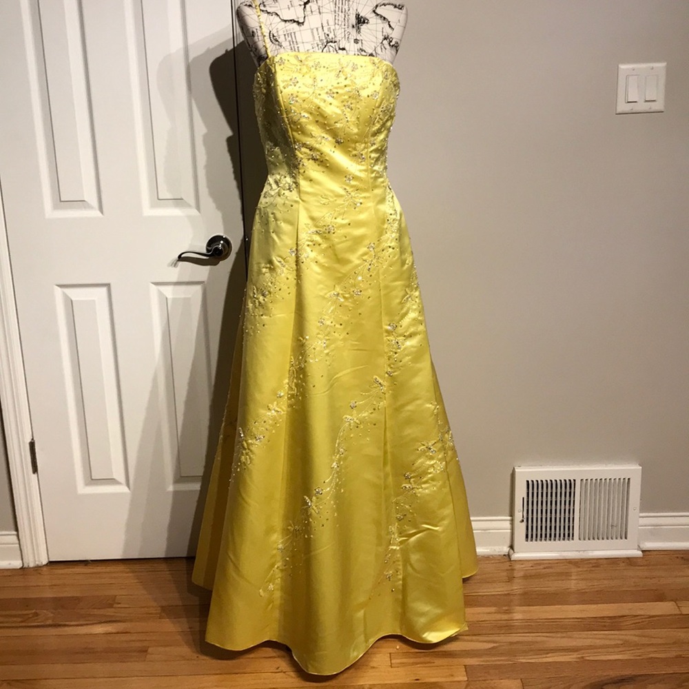 🔽Satin Gown Floral Prom Embellish Bead Formal Evening Puff Strapless vibrant XL